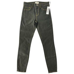 L’Agence Margot High Rise Skinny Coated Army Green Gold Contrast 25 Stretch NWT‎